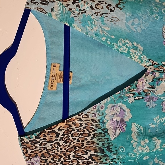 Floral Leopard Print Blue Top. Y2K Fairycore Semi Sheer Tunic 2X By NOTATIONS - Picture 2 of 7